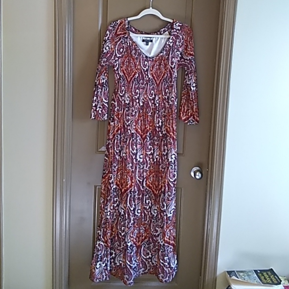 SPENSE Bell Sleeve Ruched Front Side Slit Dress
